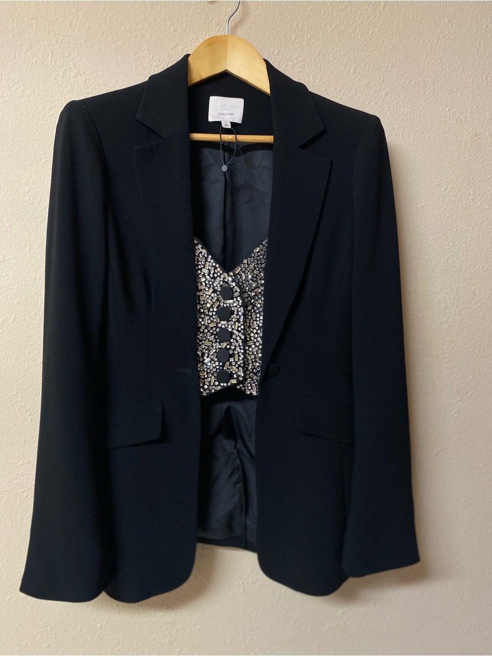 cinq a sept STUNNING Black Tailored Blazer with Embellished Vest
